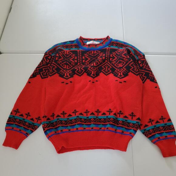 Vintage Obermeyer Sweater Mens Large Red Matterhorn Nordic Ski Wool Blend 90s - Picture 1 of 7
